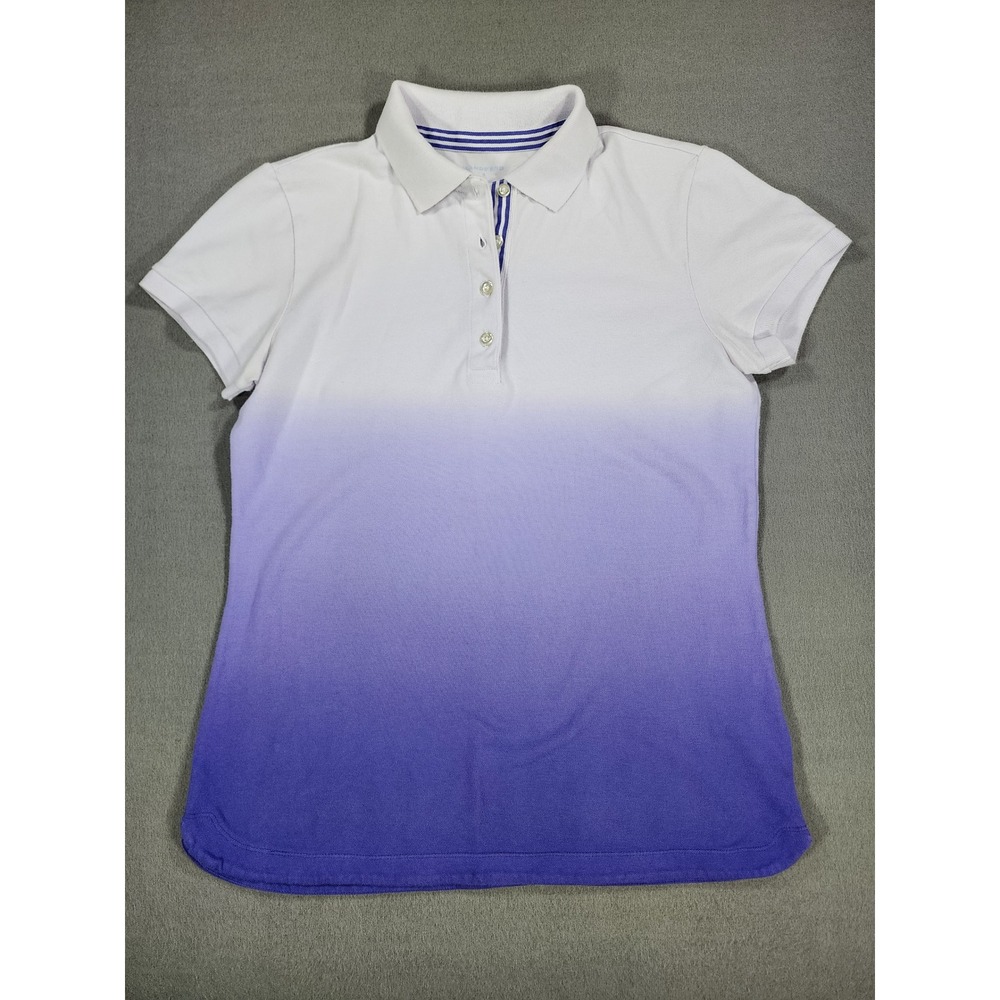 Lands' End Women's Cotton Polo Shirt Ombre White Purple Preppy Golf Small